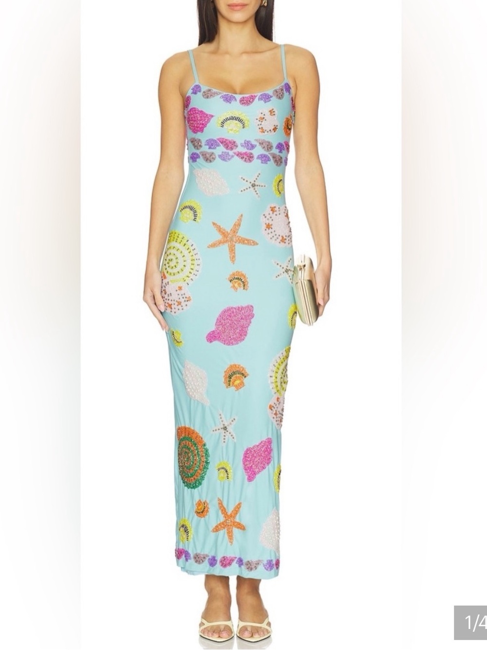Oceanus Light Blue New York Beaded Tropical Maxi Dress